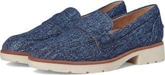 Vionic Cleo Loafer Womens Flat Shoes Dark Denim Acid Wash Denim : 7.5 M, Leather