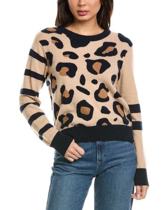 Brodie Libby Leopard Stripe Mix Crewneck Cashmere Sweater