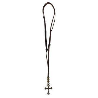 Trafalgar Store Manu Cross and Bead Leather Adjustable Necklace in Brown at Nordstrom