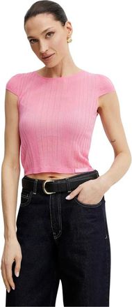 Pinko Ronde hals T-shirt - Dames - Ronde hals truien - Roze - L - Katoen - Truien & Vesten