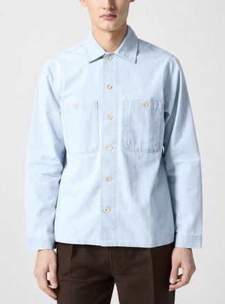 Drake's Mens Light blue cotton canvas overshirt