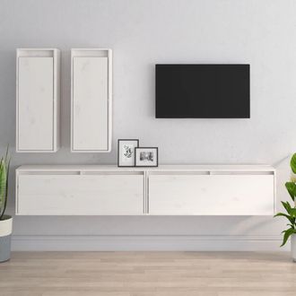 vidaXL Vidaxl - Muebles Para Tv 4 Piezas Madera Maciza De Pino Blanco