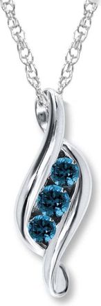 Pompeii3 1ct 3 Stone Blue Diamond Pendant 14K White Gold
