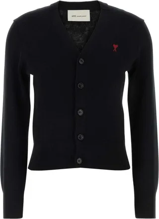 Ami Black Logo V Neck Cardigan