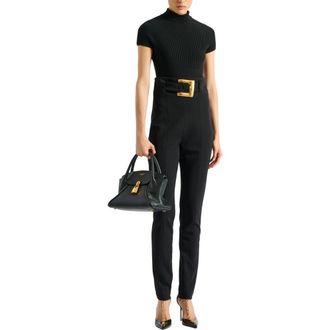 Balmain Ribbed knit bodysuit in Black at Nordstrom, Size 40 Eu