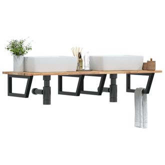 Berkfield Home Basin Shelf Wall Mounted Steel & Solid Wood Acacia in Brown