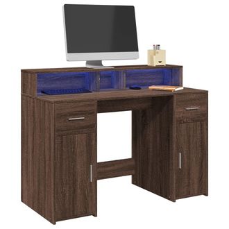 Berkfield Home Desk with LED Lights Brown Oak 120x55x91 cm Engineered Wood | Size: 120 x 55 x 91 cm