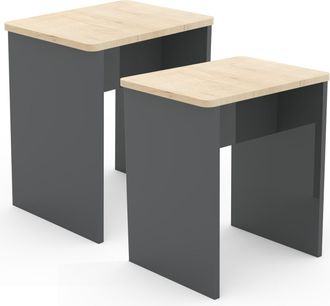 ebuy24 Ebuy24 - Set Vcm De 2 Taburetes De Asiento De Madera Cubo Reposapi&eacute;s Mesa Lateral Esal (antracita / Roble De Miel)