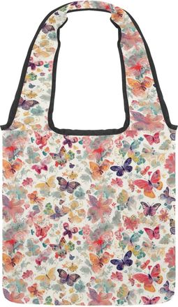 Generic Cute Vintage Butterfly Pattern Reversible Canvas Shoulder Tote - Double-Sided Print, 12oz Cotton, 27cm Drop, Fold-Flat Bag for Travel, Shopping, Stree