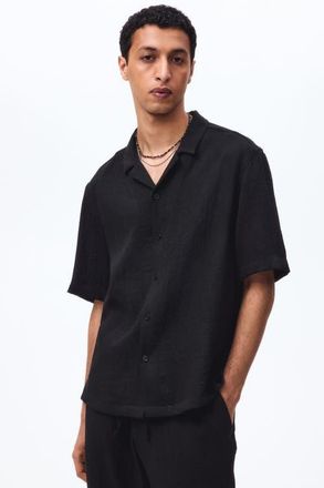 H&M Relaxed Fit Resort Shirt in Black at Nordstrom, Size Xx-Large