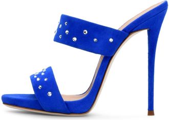 Generic Blue,4.5 UK,Slingback High Heel Mules for Womens Open Toe Stiletto Pumps Slip On Slide Two Strap Suede Sandals Summer Dress Shoes