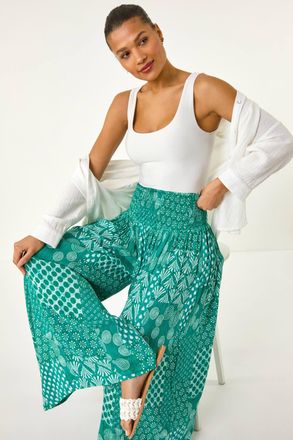 Roman Swirl Print Palazzo Wide Leg Trouser