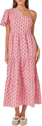 English Factory Floral One-Shoulder Cotton Maxi Dress in Pink at Nordstrom Rack, Size X-Small