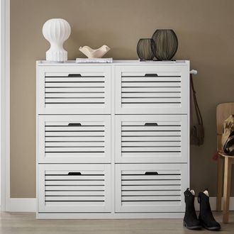 SoBuy Space-Saving Shoe Cabinet - 6 Flip Doors in White