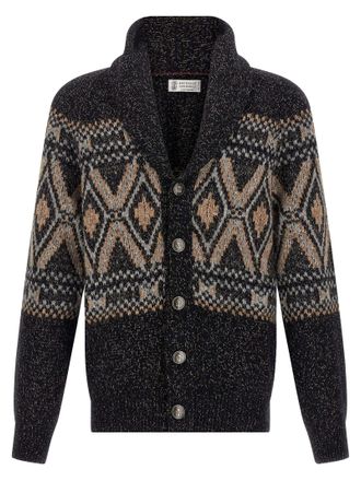 Brunello Cucinelli Geometric Jacquard Cardigan Sweaters And Cardigans Multicolor