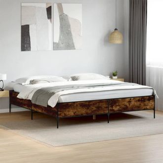 vidaXL Vidaxl - Estructura Cama Madera Ingenier&iacute;a Metal Roble Ahumado 200x200cm