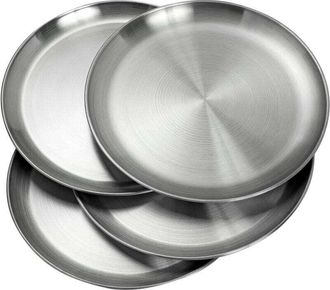 OEM Plato Acero Inoxidable - Di&aacute;metro 20 Cm - Para Cocina Restaurante Picnic Camping - 4 Unidades