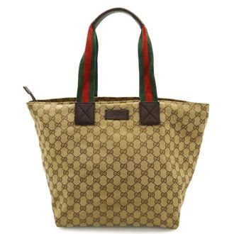 Gucci Gg Canvas Beige Dark Brown Green Red Color Nylon Canvas Leather Shoulder Bag Tote Bag (Pre-Owned)