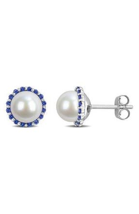 Delmar Blue Sapphire & Cultured Pearl Stud Earrings at Nordstrom Rack