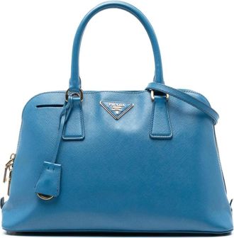 Prada Pre-owned Handbags, female, Blue, Size: ONE SIZE Pre-owned Structured Leather Satchel