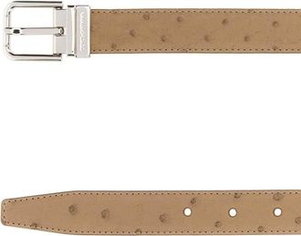 Dolce & Gabbana Mens Ostrich-Embossed Leather Belt Beige