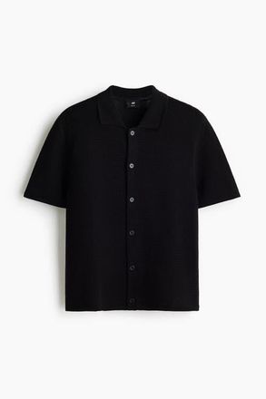 H&M Regular Fit Hole-knit Shirt in Black at Nordstrom, Size Xx-Large