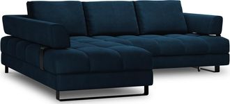 BLOOMINGLOFT 5-Sitzer Design Ecksofa Clinton mit Bettfunktion und Eckteil links, Samtbezug