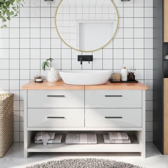 vidaXL Encimera Ba&ntilde;o Madera Maciza Tratada Marr&oacute;n Claro 140x60x(2-4)cm Vidaxl