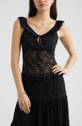 BP. Pretty Lace Ruffle Tank in Black at Nordstrom, Size Xx-Small