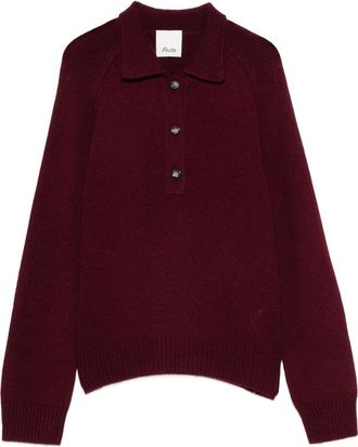 Allude Button-up Polo-collar Sweater