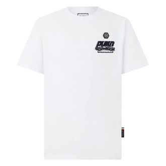 Philipp Plein Tops, Heren, Wit, L, Katoen, Round Neck Racing T-Shirt