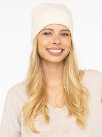 Zwillingsherz Beanie ZWILLINGSHERZ, Damen, wollwei&szlig;, Strick, Obermaterial: 100% Kaschmir, unifarben, M&uuml;tzen Beanie, Feinripp, breiter Umschlag, Wolle