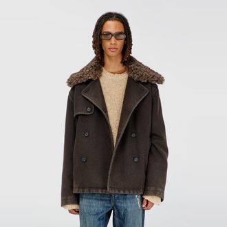 Diesel Wool-blend peacoat with detachable collar - Winter Jackets - Man - Brown