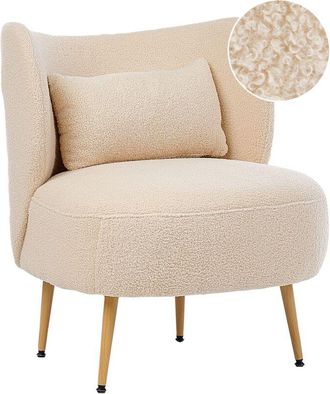 Beliani Beliani - Armchair Living Room Seating Curved Backrest Glam Design Boucle Upholstery Light Wood Metal Legs Beige Otsby ii