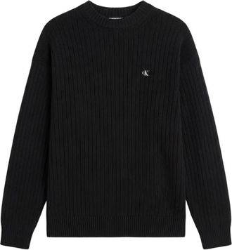 Calvin Klein Jeans Trui met ronde hals en ribbelstructuur - Heren - Ronde hals truien - Zwart - S - Katoen - Truien & Vesten