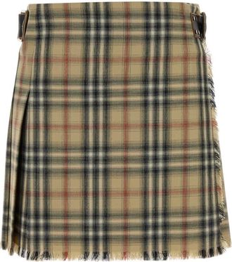 Burberry Beige Check Pattern Mini Skirt