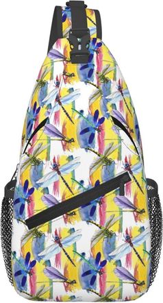 Generic Exotic Dragonfly Wild Insect Pattern In A Watercolor Style Cross Body Bag Adjustable Chest Bag With Zipper Chest Backpack For Women Sports Runner