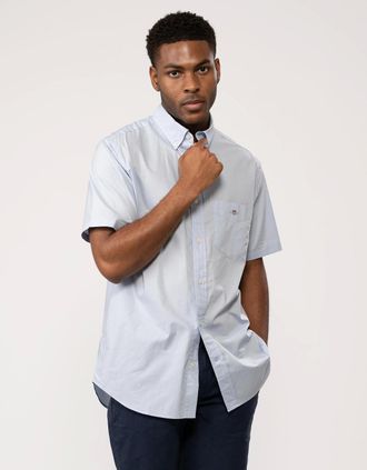 GANT Mens GANT Mens Regular Fit Short Sleeve Poplin Shirt - 455 Light Blue - White - Size: 38/Regular