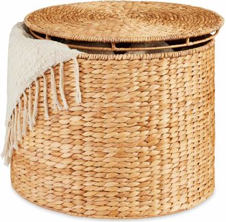 Best Choice Products Large Round Storage Ottoman W/ Lid, Handwoven Water Hyacinth Footstool