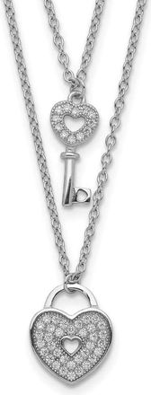 Diamond2Deal Sterling Silver Cubic Zirconia Heart Lock Key Pendant Necklace 16 with 2 Ext