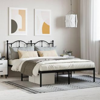 Berkfield Home Metal Bed Frame with Headboard Black 135x190 cm Double