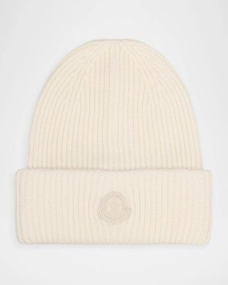 Moncler Men & apos;s Cashmere Ribbed Leather-Label Beanie Hat