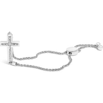 House of Brilliance 925 Sterling Silver Diamond Accent Cross Bolo Bracelet in White at Nordstrom