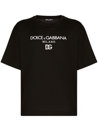 Dolce & Gabbana logo-embroidered cotton T-shirt - men - Cotton - 46 - Black