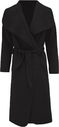 Generic MMK Womens Long Waterfall Italian Duster Trench Coats - Ladies Winter Wear Long Sleeve French Belted Oversized Jacket (Black, 12-14)