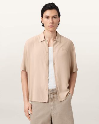 AllSaints Viscose Baron Embroidered Boxy Shirt, Size: XXL