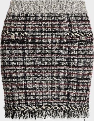 Milly Dove Tweed Fringe Mini Skirt