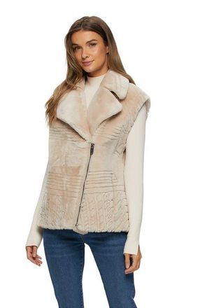 Gorski Genuine Shearling Zip Vest With Grooved Pattern in Beige at Nordstrom, Size Large