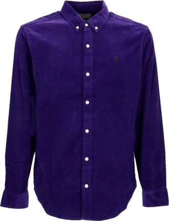 Carhartt Work in Progress Fluweel Langemouw Knoop-Down Shirt - Heren - Casual Overhemden - Paars - XL - Katoen - Overhemden
