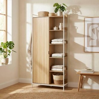 Sweeek Wardrobe Module With 1 Wardrobe 6 Shelves & 1 Door in White